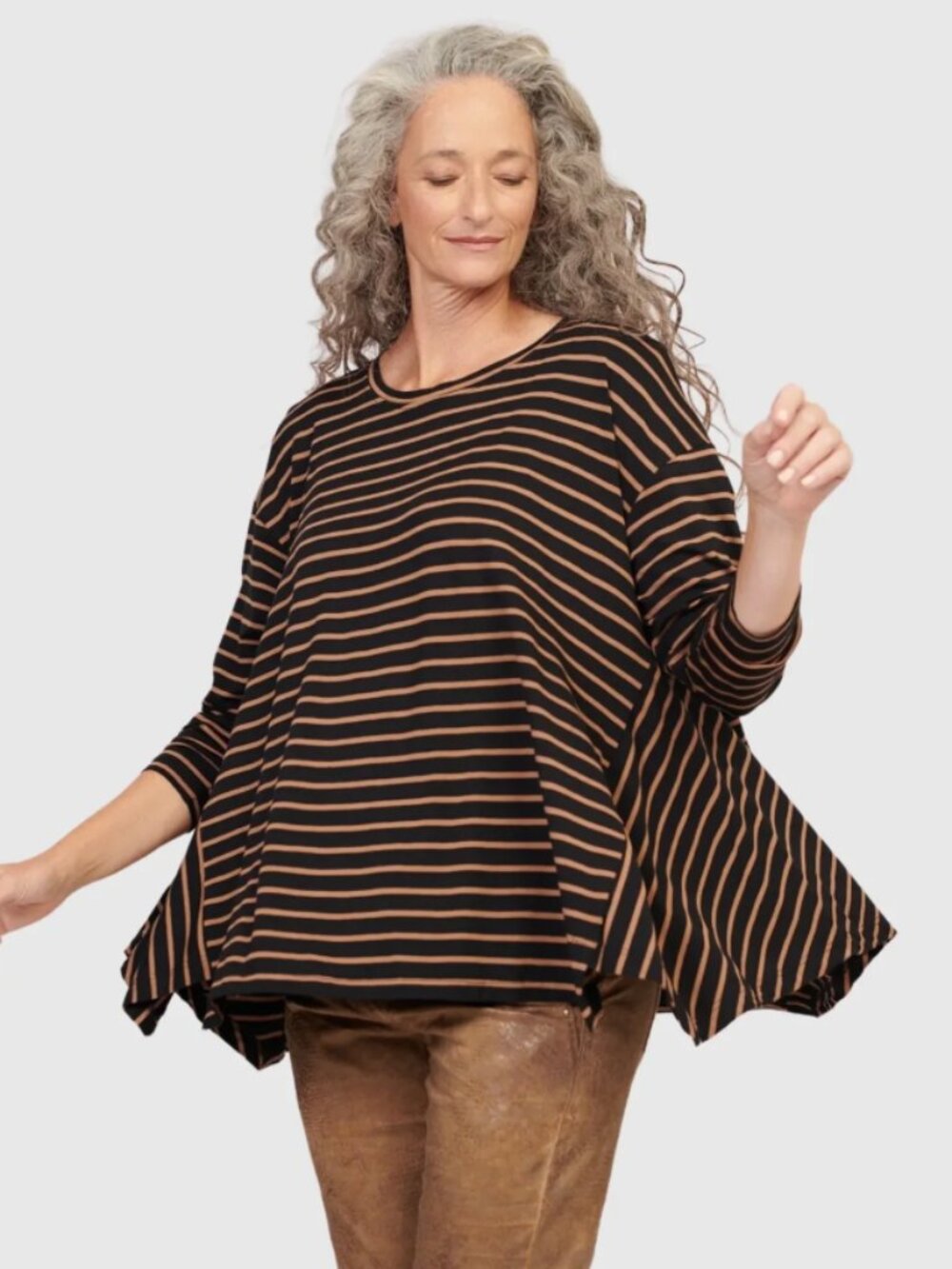 Alembika Oversized Trapeze Top Black & Bronze Stripes Size XS
